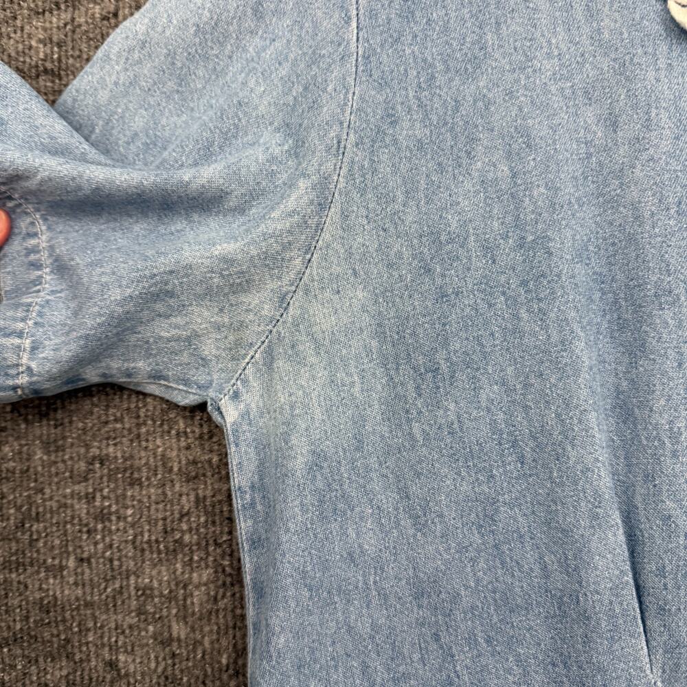 Vintage Chambray Denim Maxi Dress Womens M Cottagecore Lace Trim Modest USA Made - Picture 5 of 13